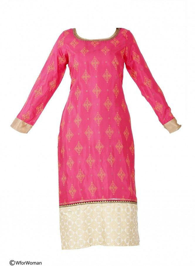 Pink Printed Full Sleeve kurta - wforwoman