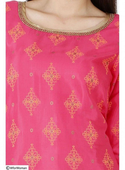 Pink Printed Full Sleeve kurta - wforwoman