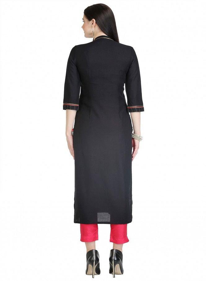 Black 3/4 Sleeve Printed kurta - wforwoman