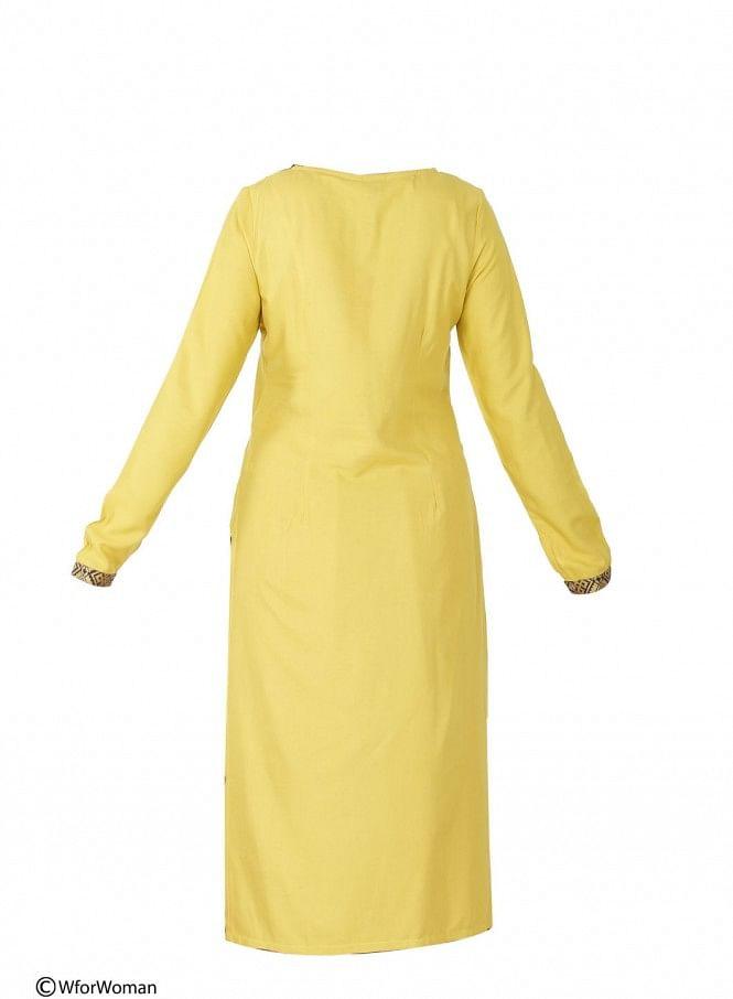 Yellow Printed Full Sleeve kurta - wforwoman