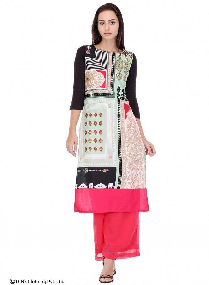 Multicoloured Printed 3/4 Sleeve kurta - wforwoman