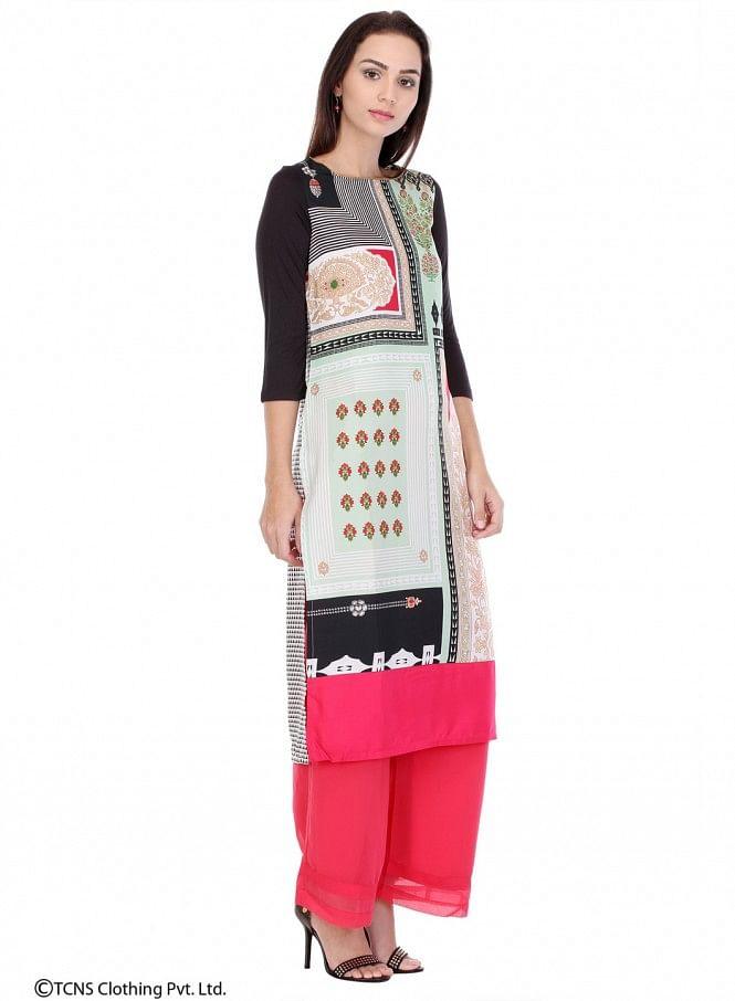 Multicoloured Printed 3/4 Sleeve kurta - wforwoman