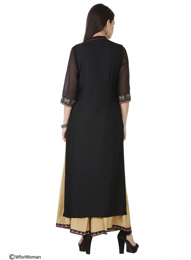 Black Printed 3/4 Sleeve kurta - wforwoman