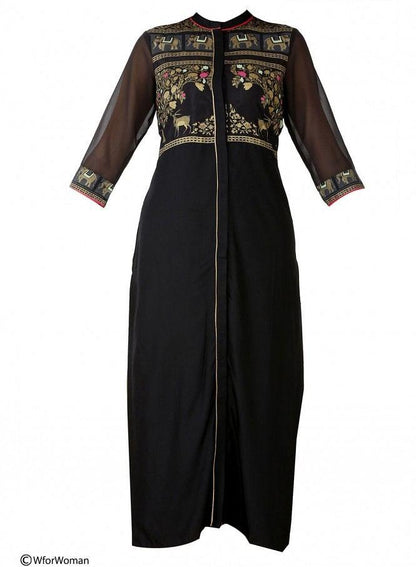 Black Printed 3/4 Sleeve kurta - wforwoman