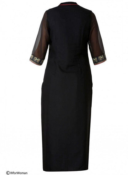 Black Printed 3/4 Sleeve kurta - wforwoman