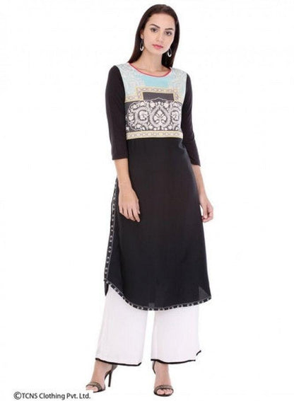 Black Printed 3/4 Sleeve kurta - wforwoman