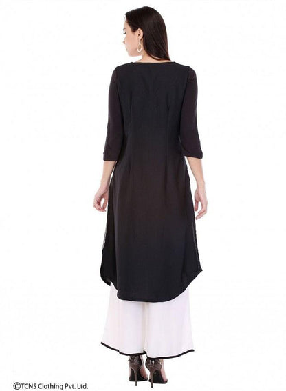 Black Printed 3/4 Sleeve kurta - wforwoman