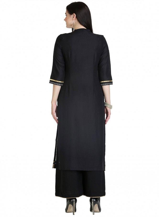 Black 3/4 Sleeve Printed kurta - wforwoman