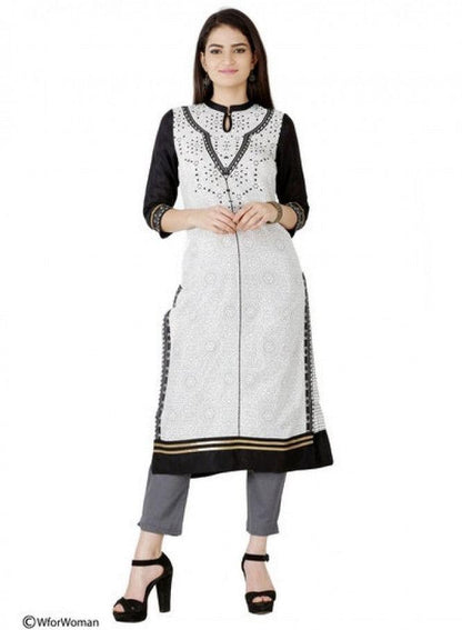 White Printed 3/4 Sleeve kurta - wforwoman