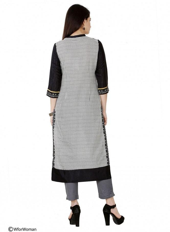 White Printed 3/4 Sleeve kurta - wforwoman