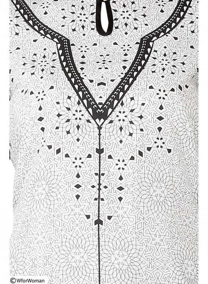 White Printed 3/4 Sleeve kurta - wforwoman