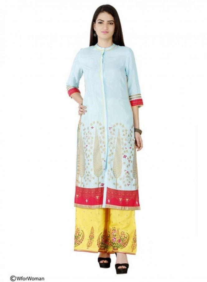 Blue Printed 3/4 Sleeve kurta - wforwoman