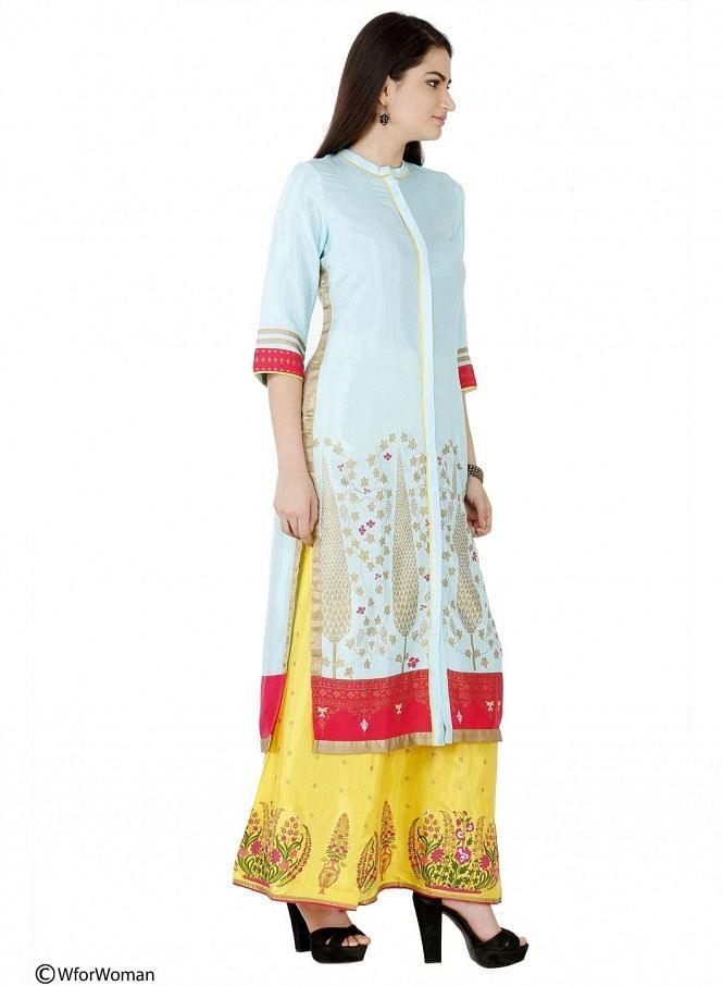 Blue Printed 3/4 Sleeve kurta - wforwoman