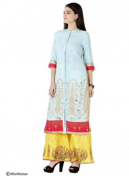 Blue Printed 3/4 Sleeve kurta - wforwoman