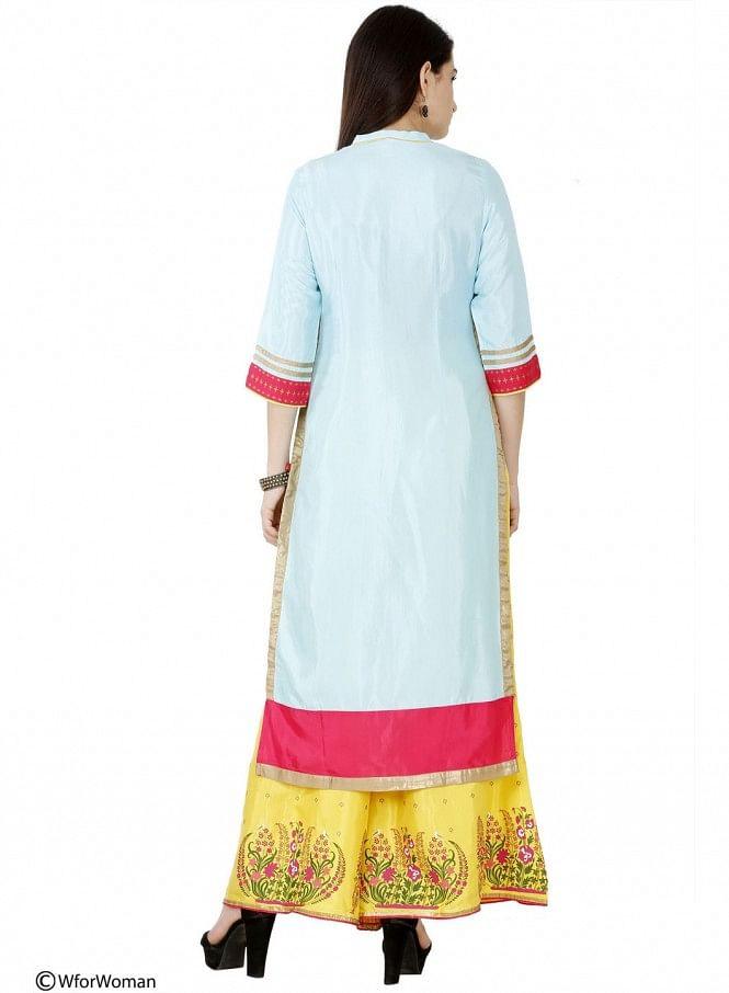 Blue Printed 3/4 Sleeve kurta - wforwoman