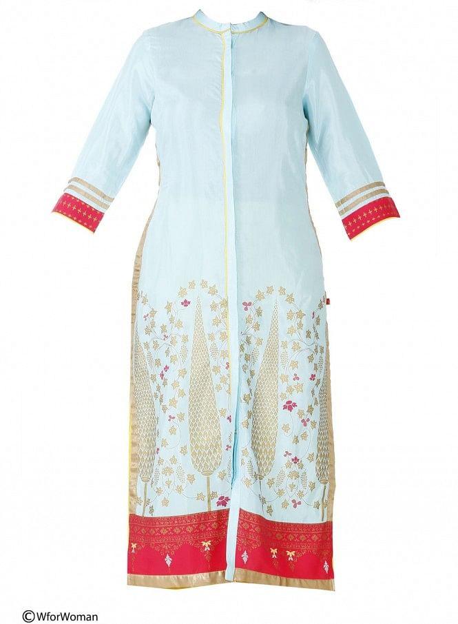 Blue Printed 3/4 Sleeve kurta - wforwoman