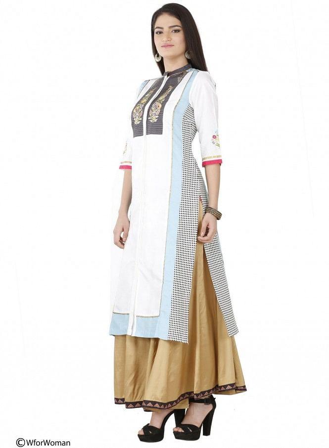 White Printed 3/4 Sleeve kurta - wforwoman