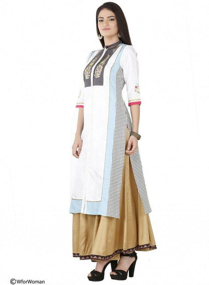 White Printed 3/4 Sleeve kurta - wforwoman