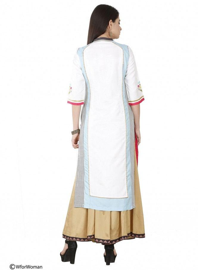 White Printed 3/4 Sleeve kurta - wforwoman