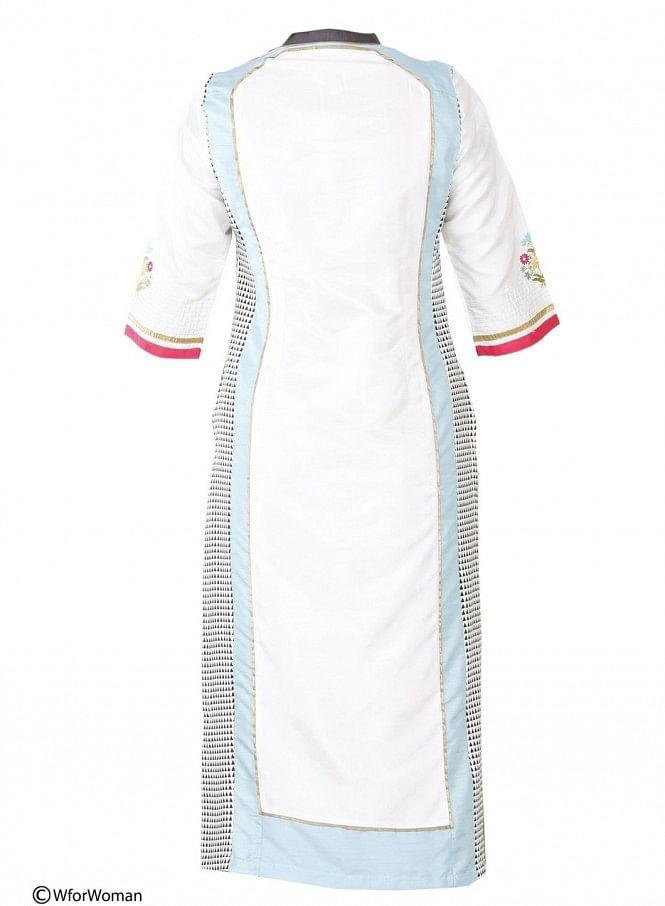 White Printed 3/4 Sleeve kurta - wforwoman