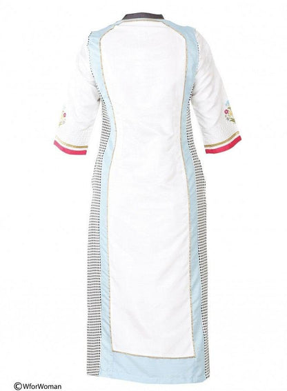 White Printed 3/4 Sleeve kurta - wforwoman