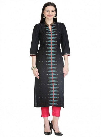 Black 3/4 Sleeve Printed kurta - wforwoman