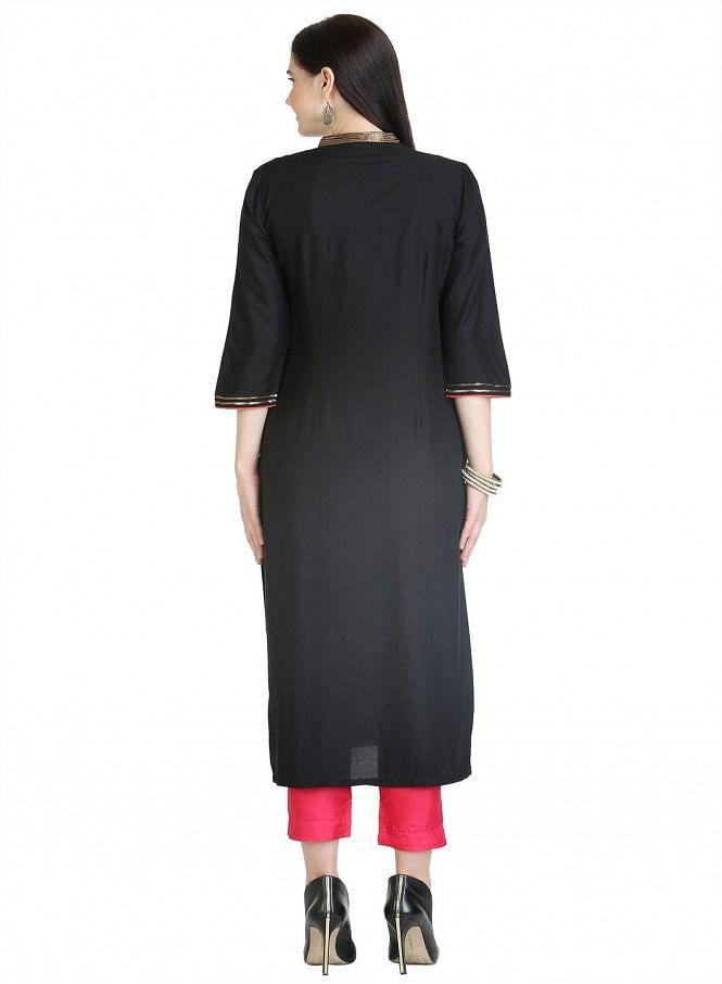 Black 3/4 Sleeve Printed kurta - wforwoman