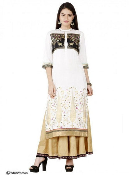 White Printed 3/4 Sleeve kurta - wforwoman