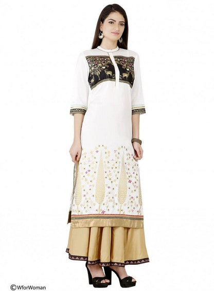 White Printed 3/4 Sleeve kurta - wforwoman