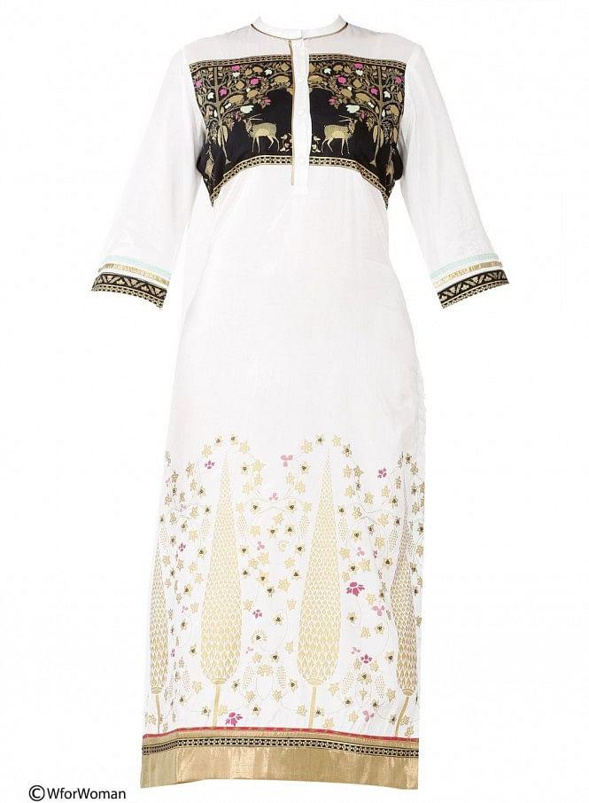 White Printed 3/4 Sleeve kurta - wforwoman