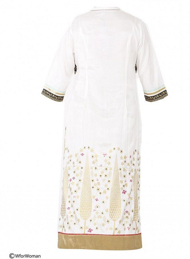 White Printed 3/4 Sleeve kurta - wforwoman