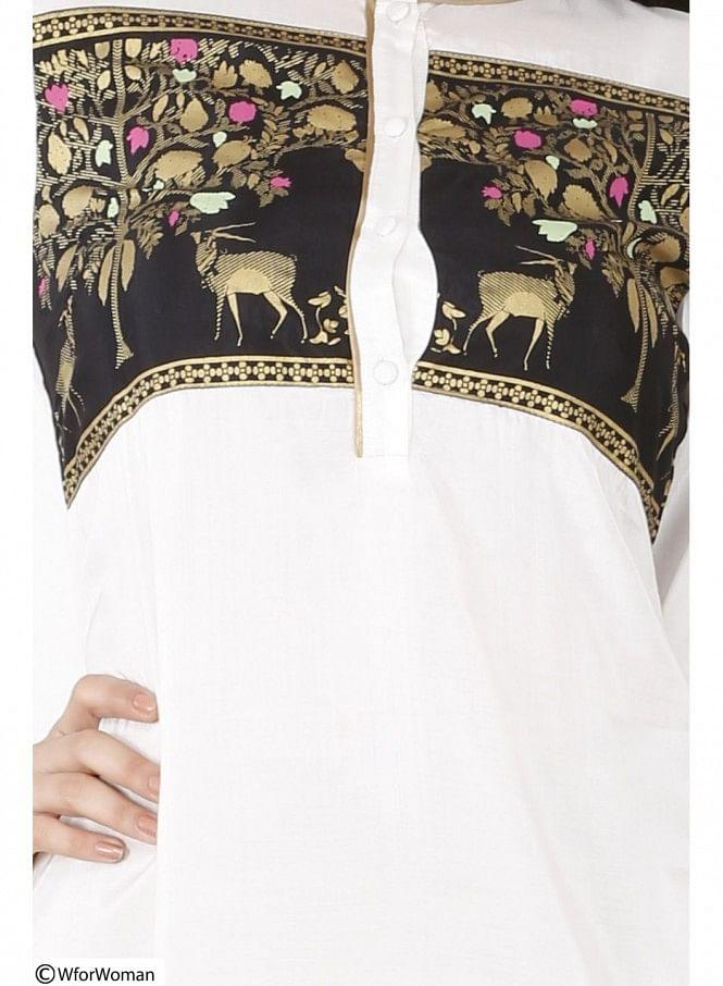 White Printed 3/4 Sleeve kurta - wforwoman