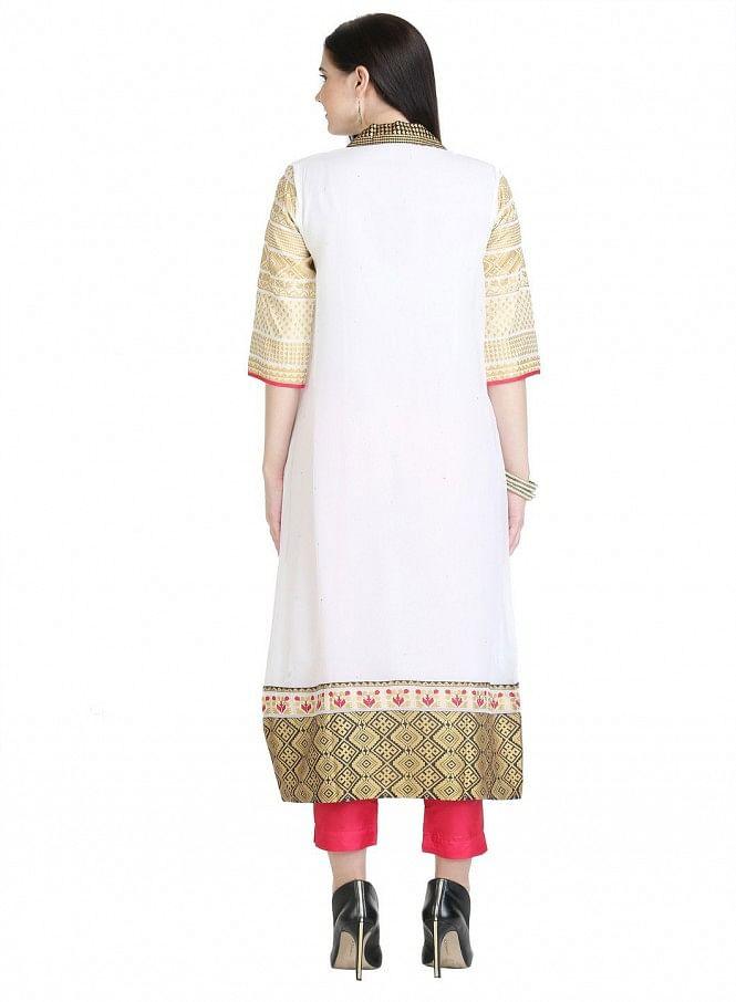 White 3/4 Sleeve Printed kurta - wforwoman