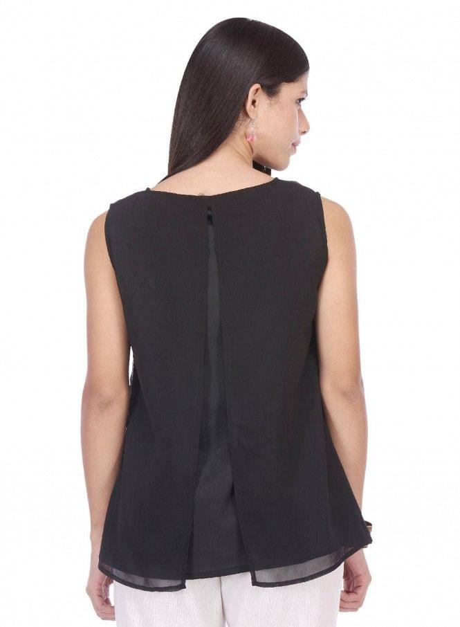 Black Printed Sleeveless Top - wforwoman