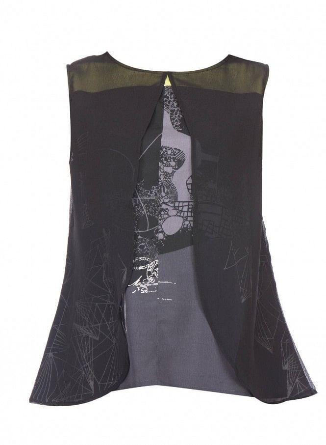 Black Printed Sleeveless Top - wforwoman