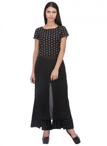 Black Printed Short Sleeve kurta - wforwoman