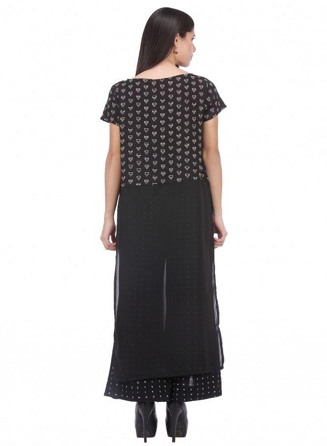 Black Printed Short Sleeve kurta - wforwoman