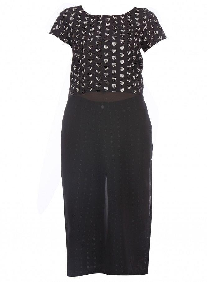 Black Printed Short Sleeve kurta - wforwoman