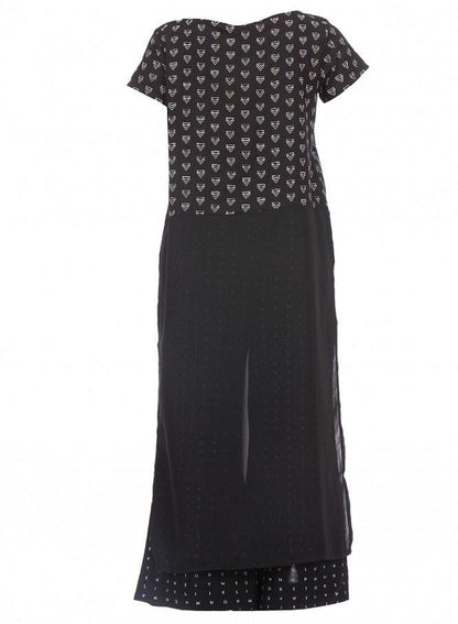 Black Printed Short Sleeve kurta - wforwoman