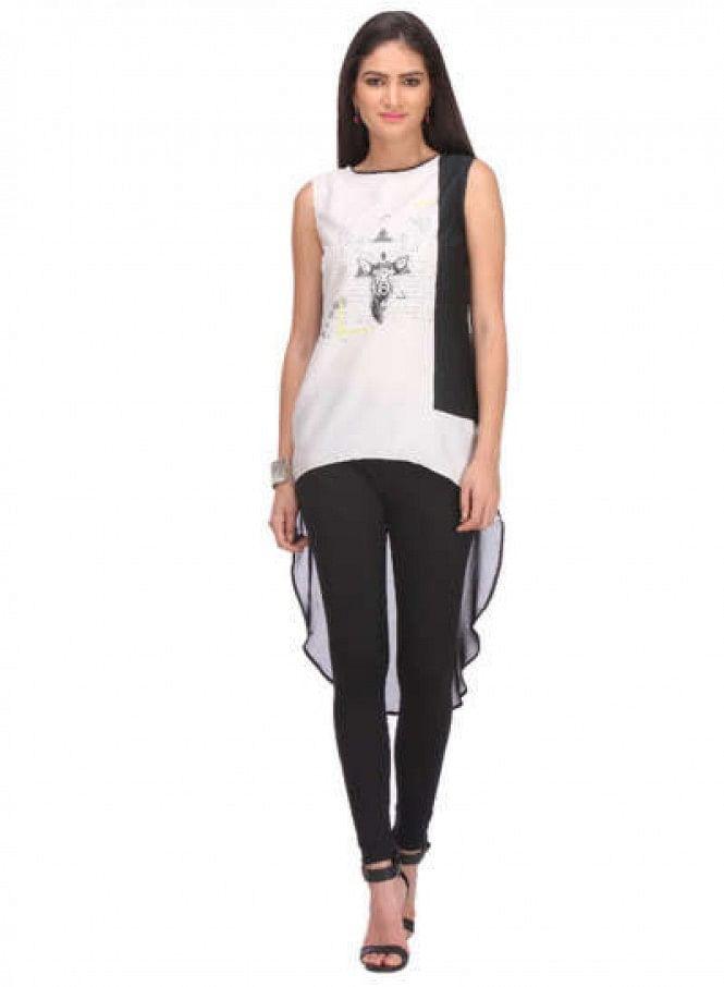 White Printed Sleeveless Top - wforwoman