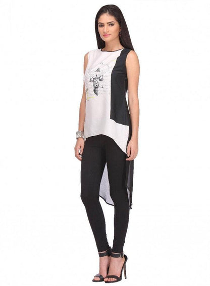 White Printed Sleeveless Top - wforwoman