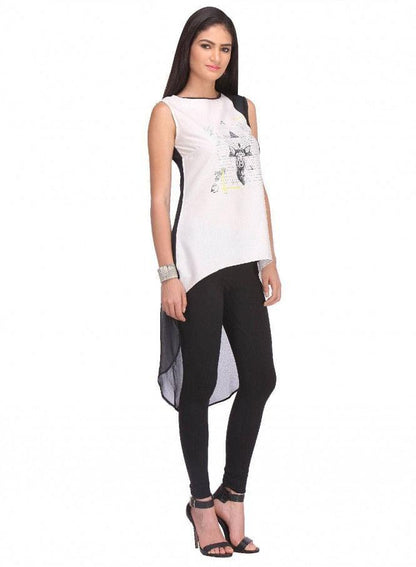 White Printed Sleeveless Top - wforwoman