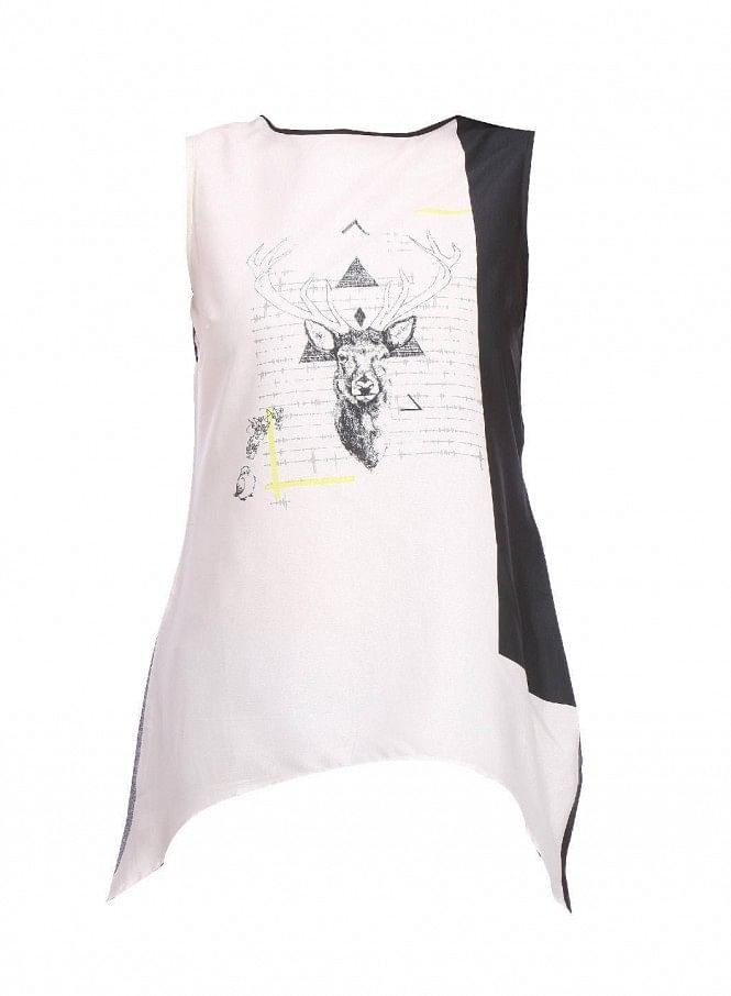 White Printed Sleeveless Top - wforwoman