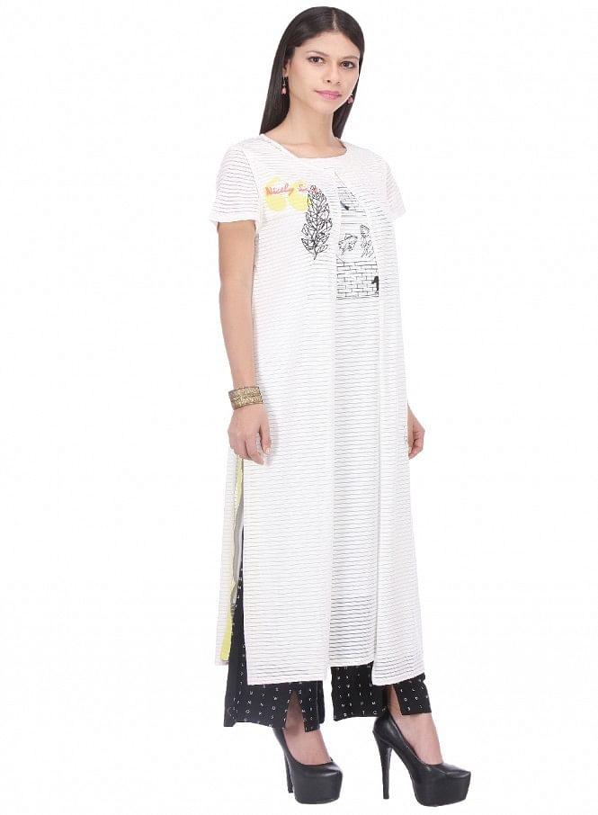 White Printed Sleeveless Gillet - wforwoman