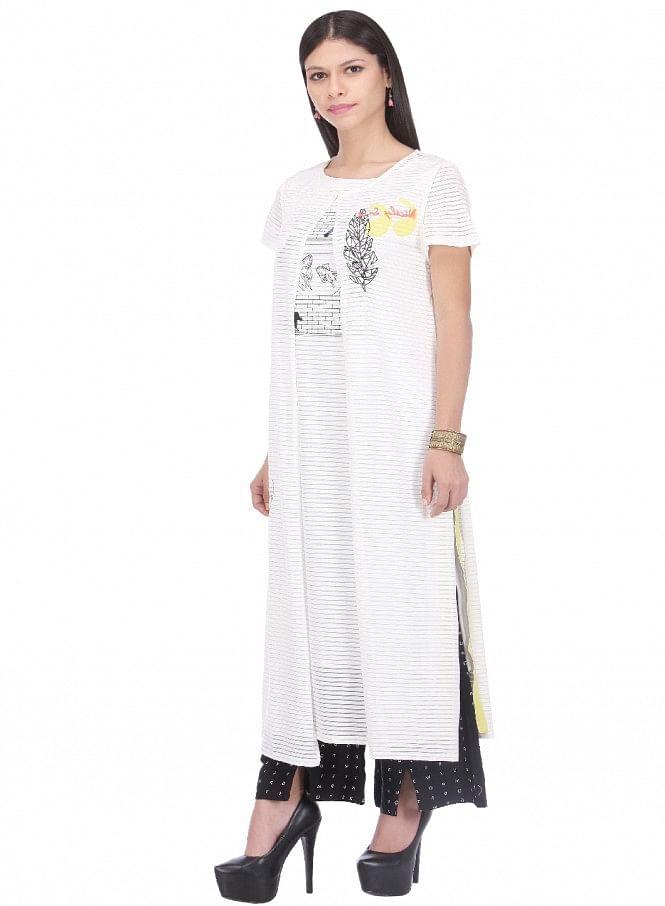 White Printed Sleeveless Gillet - wforwoman