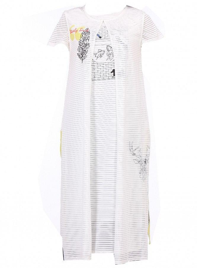 White Printed Sleeveless Gillet - wforwoman