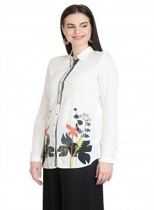 White Full Sleeve Printed Top - wforwoman