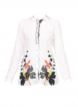 White Full Sleeve Printed Top - wforwoman