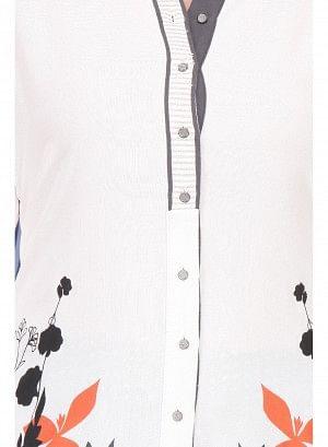 White Full Sleeve Printed Top - wforwoman