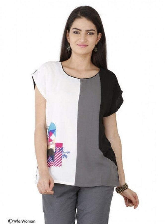 Multicoloured Printed Short Sleeve Top - wforwoman